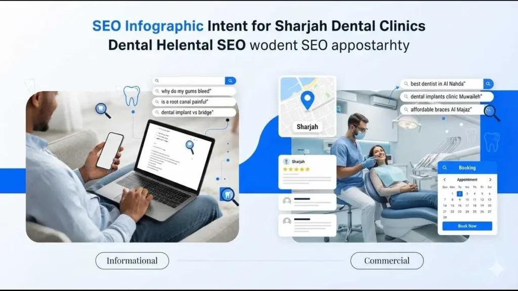 Informational vs commercial dental keywords for Sharjah patients
