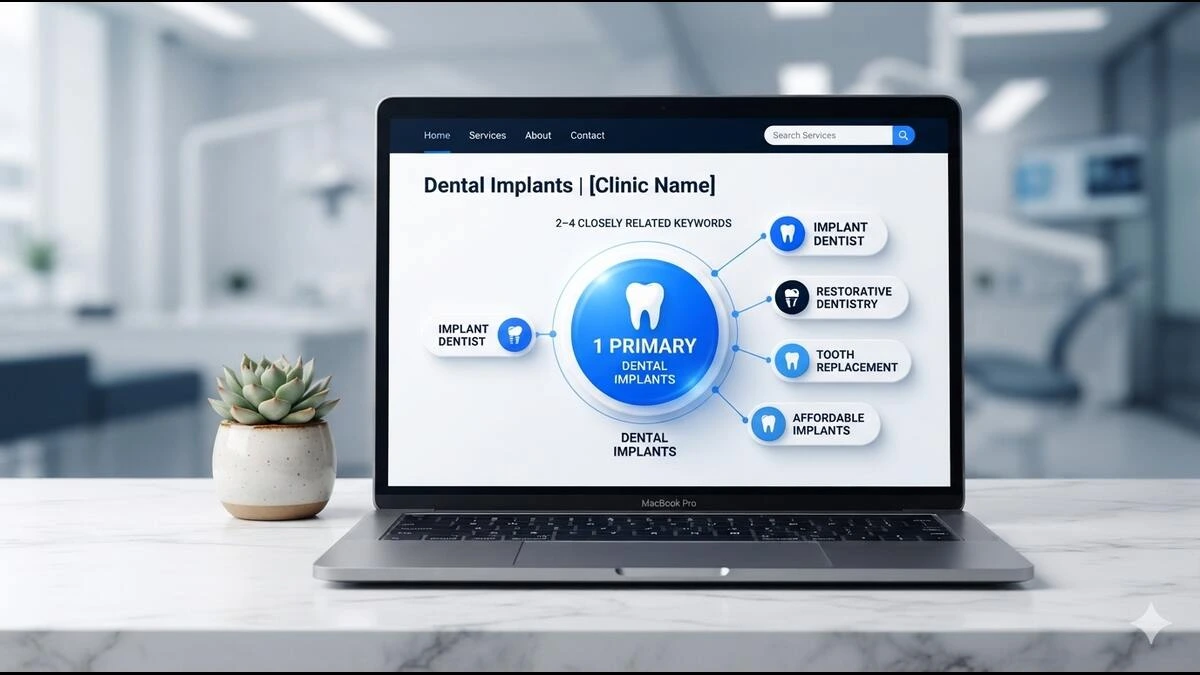 One primary keyword with related keywords for a dental service page