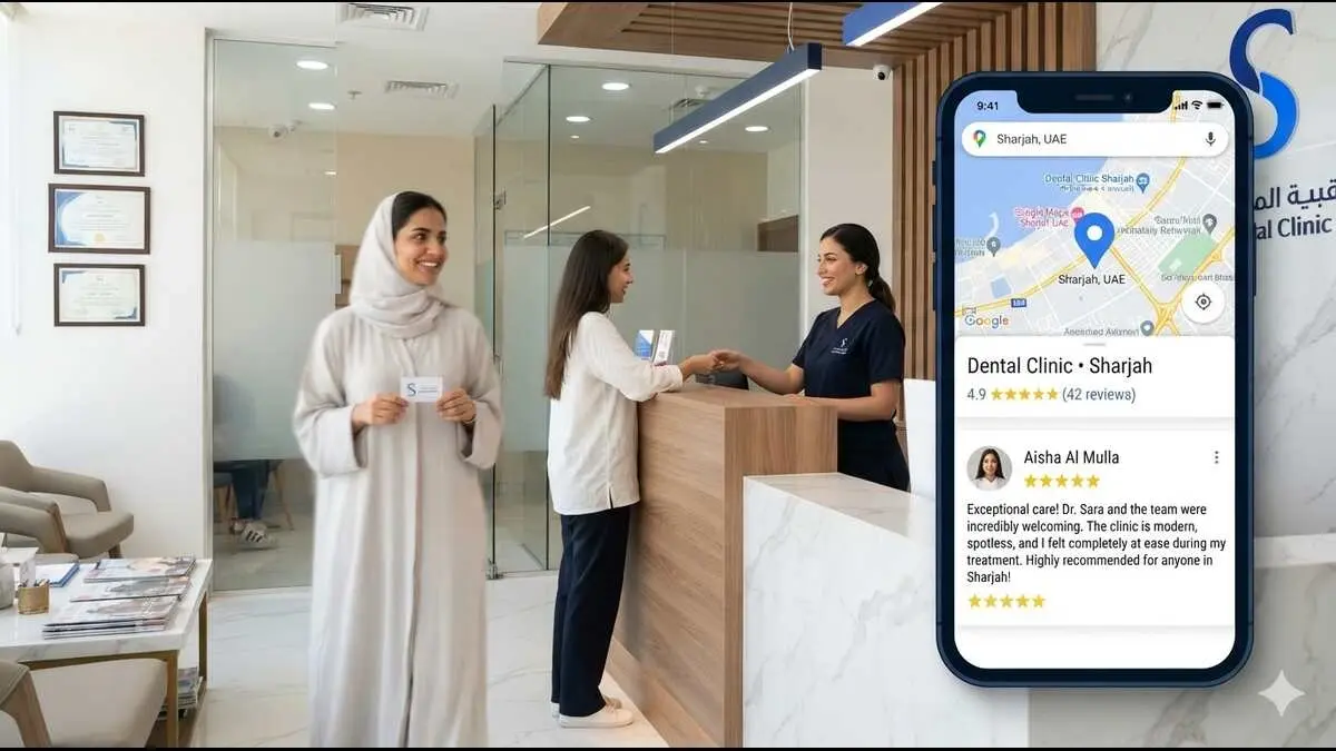 Genuine patient reviews supporting local SEO for a dental clinic in Sharjah